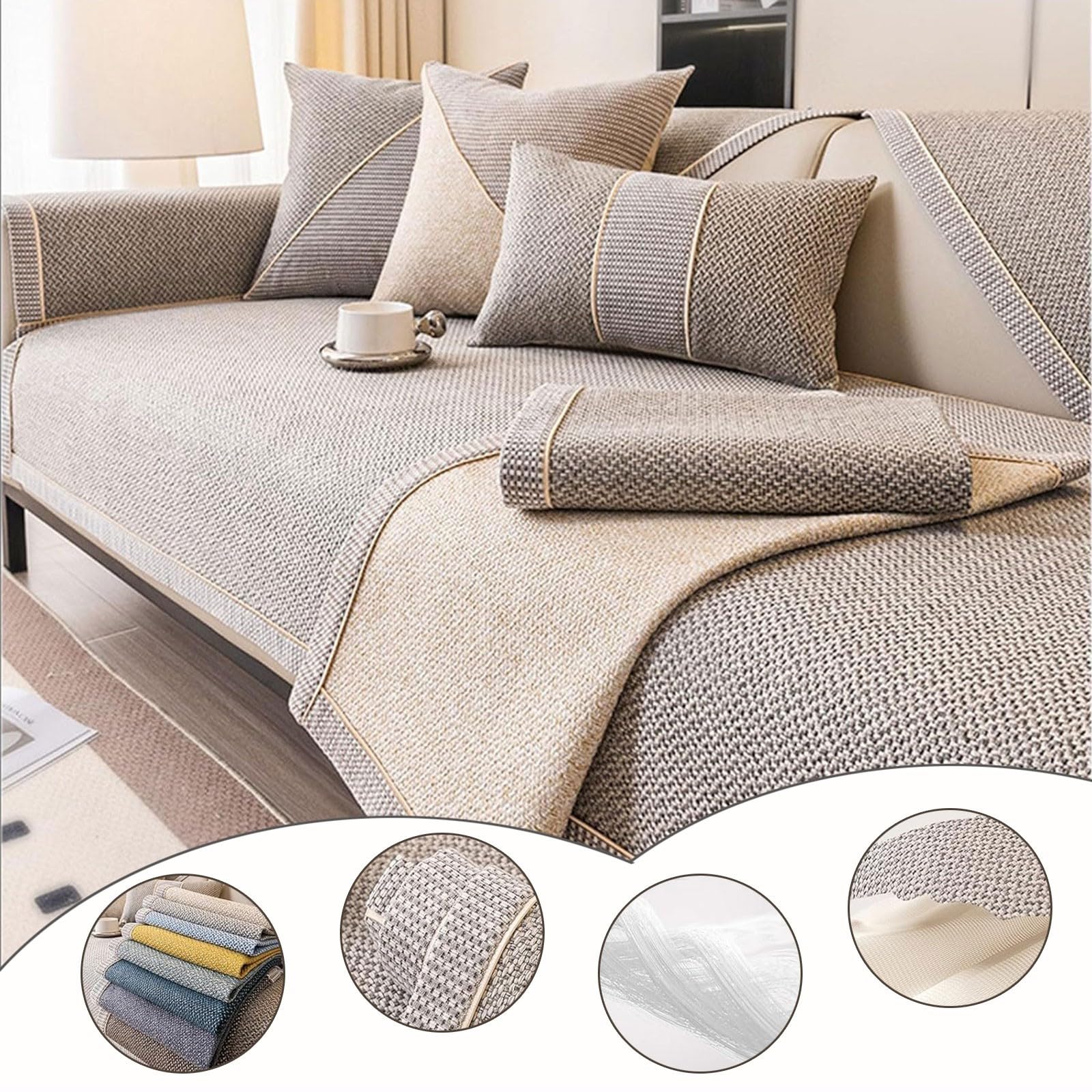 Funda de Sofá Vintage Antideslizante de Algodón Lino sofá Todas Las Estaciones Topper Sofa. Sofá Cubre Sofás de 1 2 3 4 Plazas Seccional en Forma de U y L(Coffee,110 * 160cm)