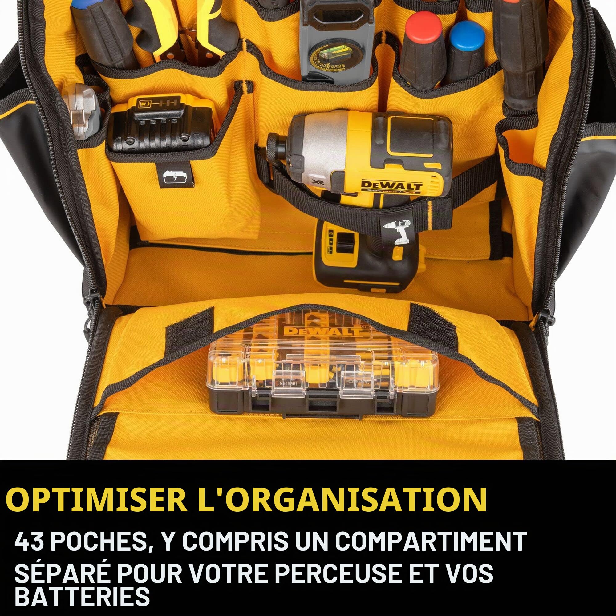 DEWALT DWST560102 Sac à dos à outils, rangement et organisation d'outils, durable et résistant à l'eau