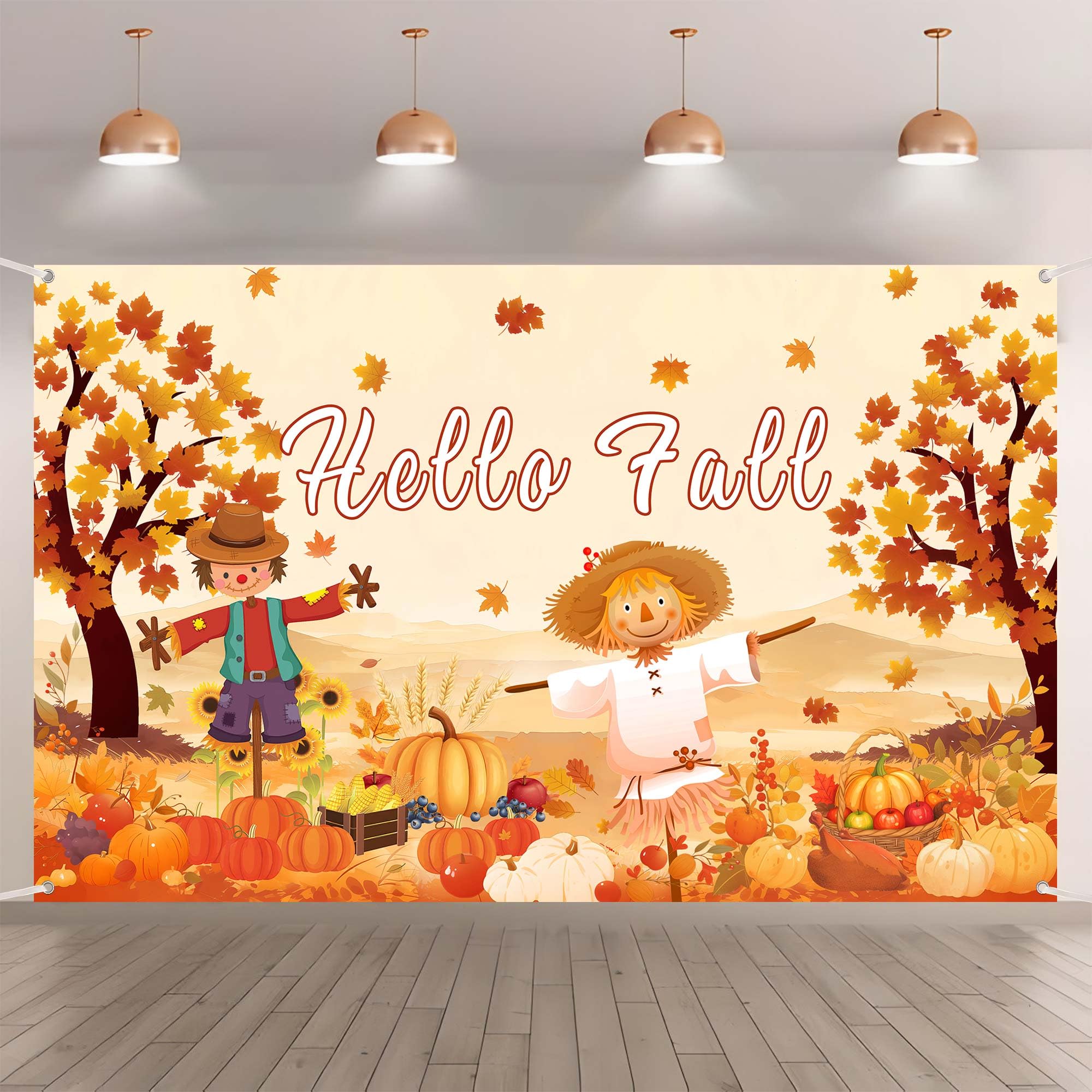 Fall Photo Backdrop Thanksgiving Banner, Autumn Maple Leaves Pumpkin Photography Background Party Supplies for Autumn Decor, Thanksgiving Decorations