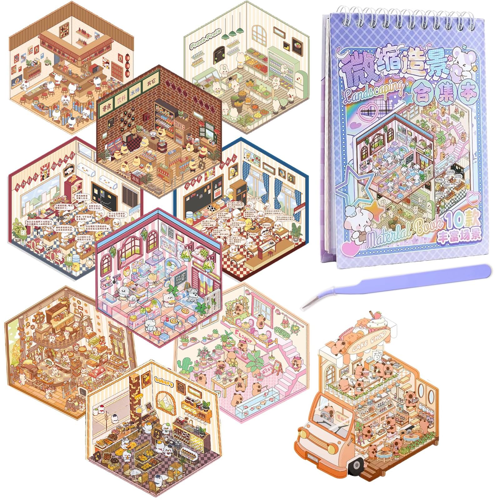 Kit De Pegatinas 3D DIY Para Crear Casitas Divertidas - 10 Escenas Para Decorar, Ideal Para Manualidades Con Niños Y Adultos ¡Incluye Pinzas!