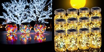 Cooo Garden Lantern Bundle 12 Pack Mason-Jar Lanterns +2 Pack Mosaic Lanterns