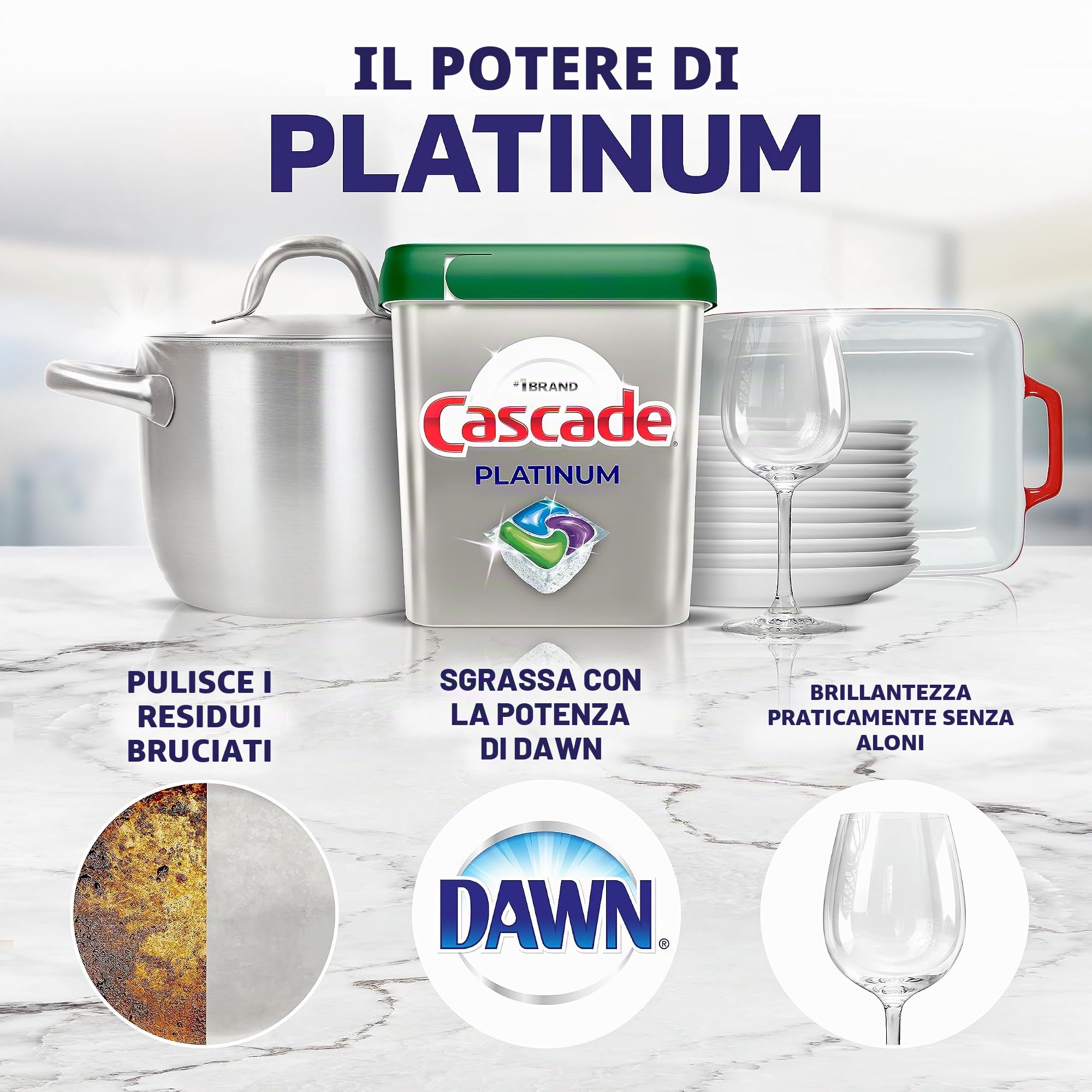 Cascade Platinum ActionPacs - Detersivo per Lavastoviglie, 62 Pacchi Freschi, Senza Fosfati
