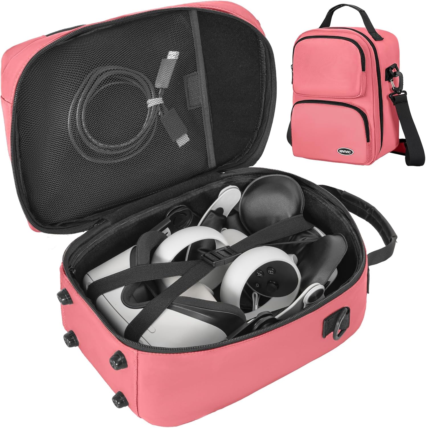 Carrying Case for Oculus Quest 2/Meta Quest 3/Quest 3S Hard Case Fits Quest Pro Headset, Touch Controllers Accessories Travel Storage Case (Pink)