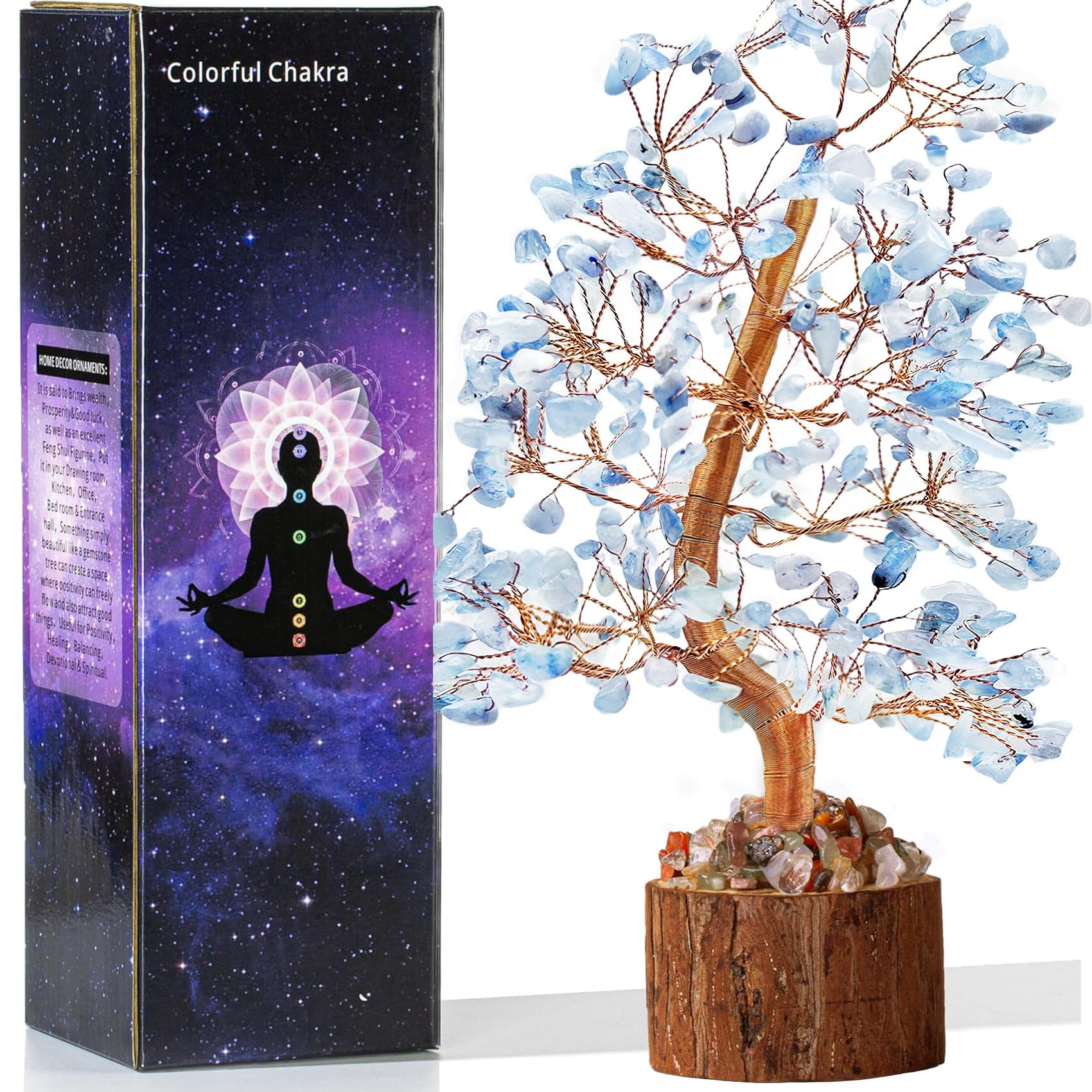 Tizzomx Crystal Healing Chakra Tree of Life Aquamarine