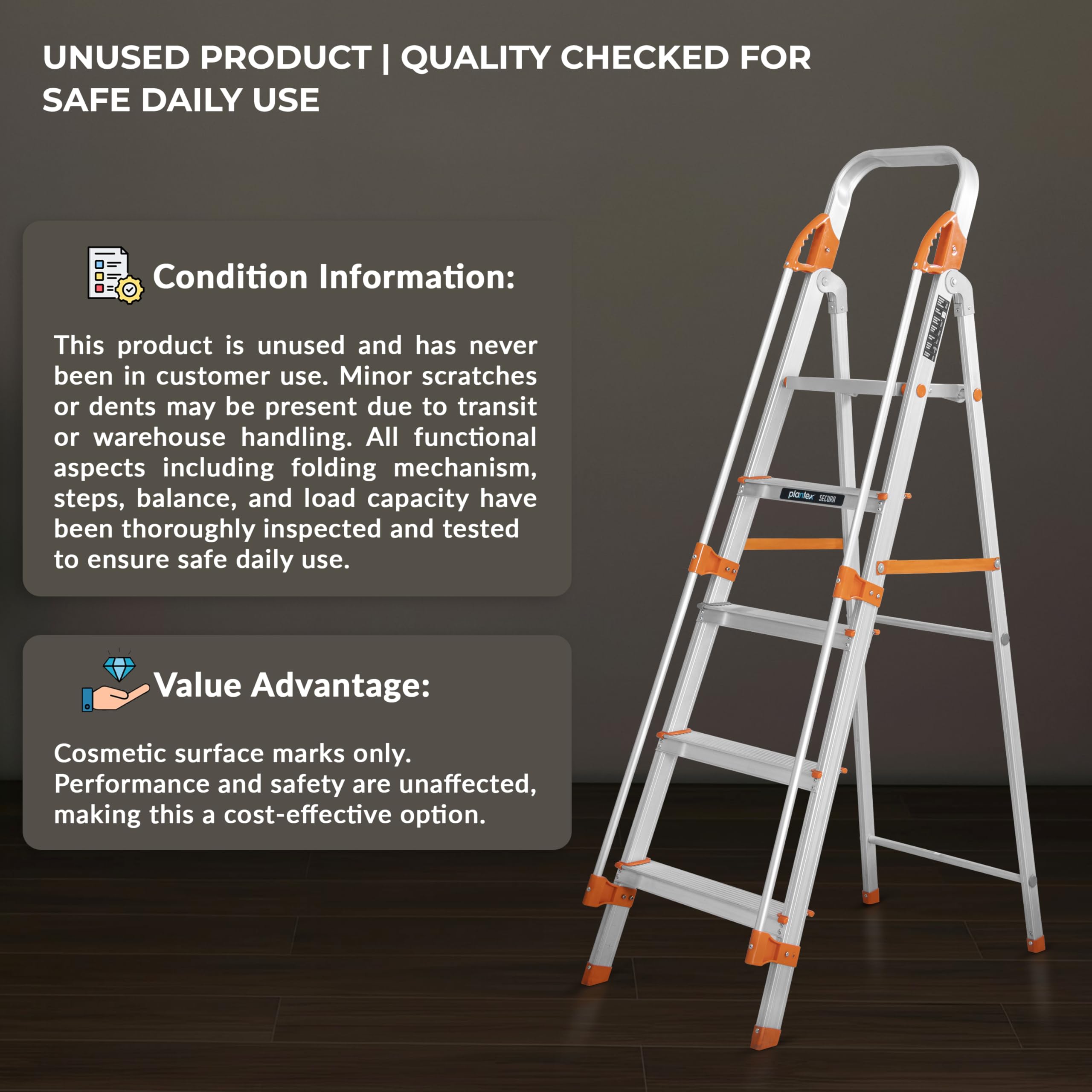 Plantex 5 Step Ladder - Aluminium, Anti-Skid -3
