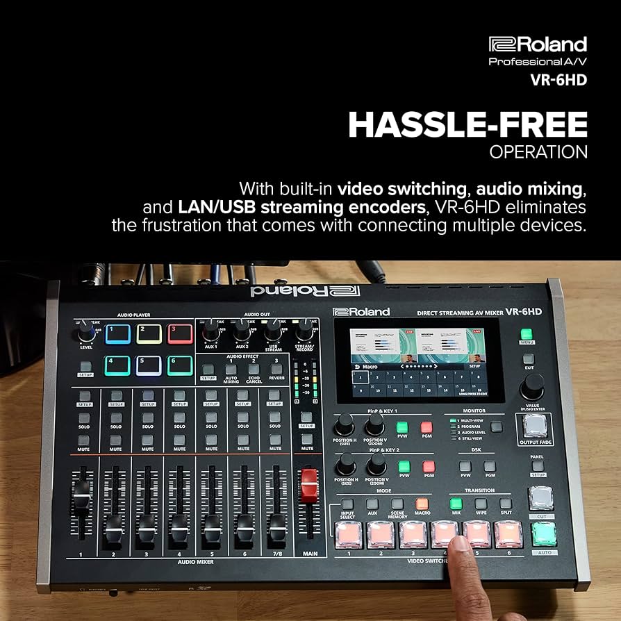 Amazon.com: Roland VR-6HD Direct Streaming AV Mixer | Professional Portable All-In-One Hub for Business Livestreaming | Deep Automation | Video Switching | Audio Mixing | PTZ Camera Control | SDXC Card Recording :