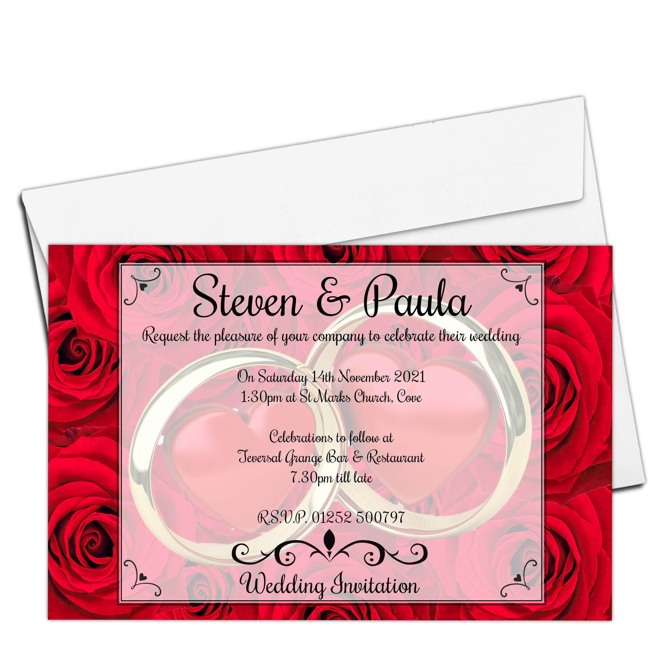 Invite Designs Ltd 10 Personalised Red Roses Wedding Invitations Invites N51 Day or Evening