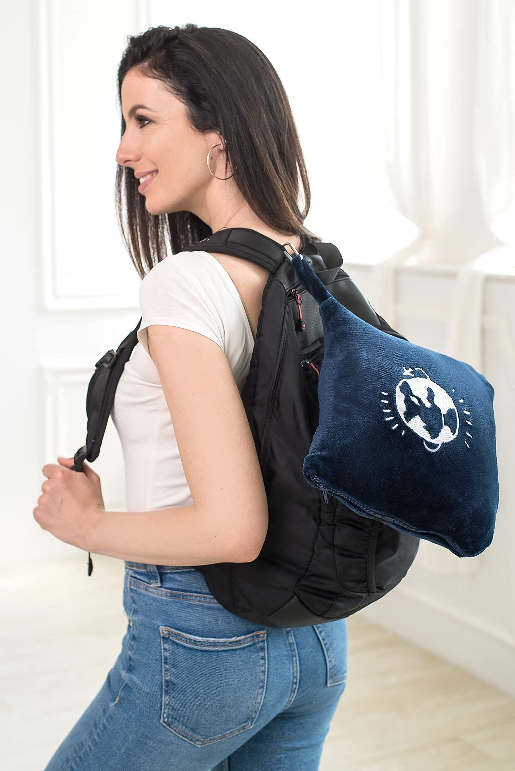 EasyFluffy Fleece Travel Blanket with Pillowcase Bag – Airplane Travel Essentials for Flying Fleece Blanket – Comfortable 2-in-1 Travel Pillow Blanket – Classy & Quirky Print, 50" x 60"