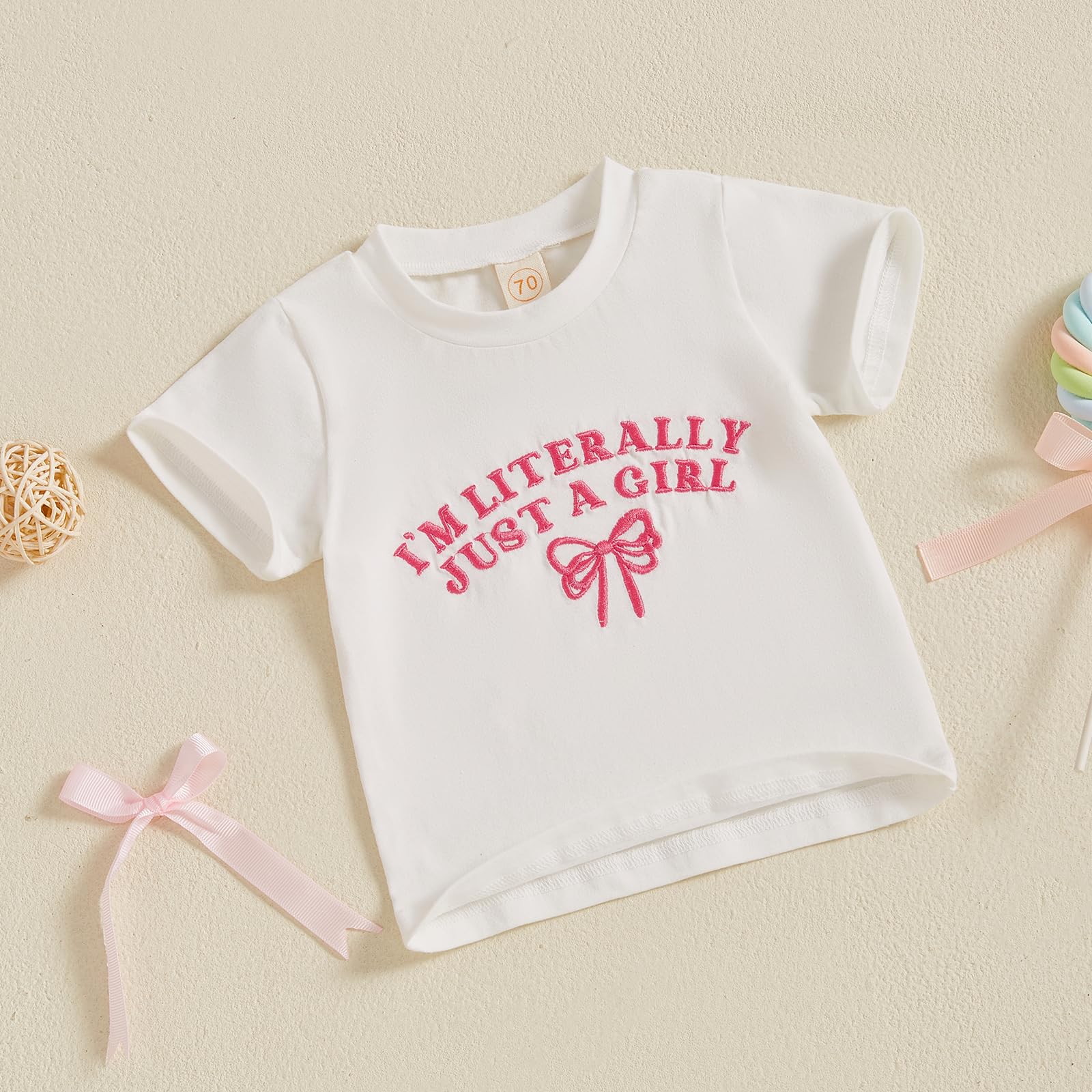 Toddler Baby Girls Clothes Short Sleeve I'm Literally Just A Girl Bow Embroidery T-Shirt Top Cute Summer Tee (White, 2-3 Years)