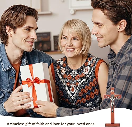 Miniatura 7 de Pietism Cruz de pared de crucifijo, cruz de madera, decoración de pared católica, 10 pulgadas