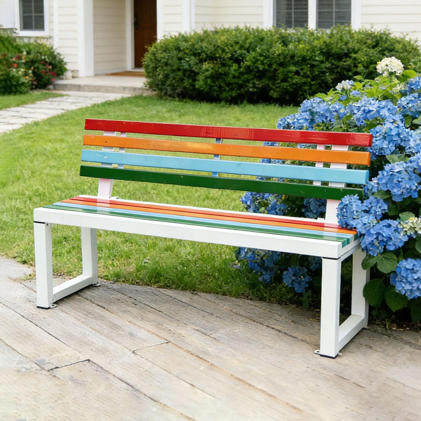 Banco de jardín de alta gama en madera azul de 100 cm para exteriores exclusivos