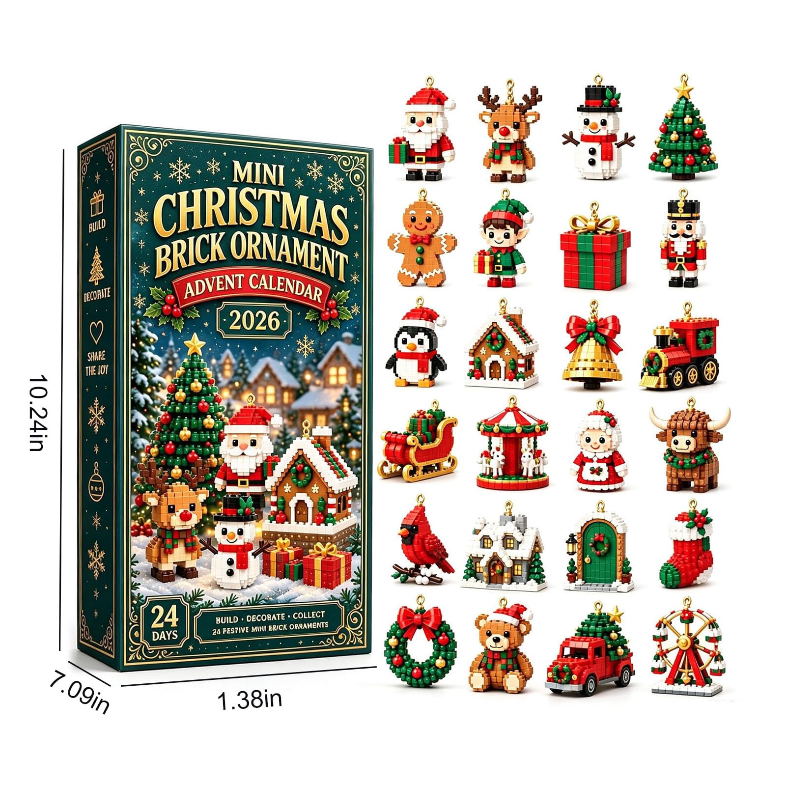 24-Day Mini Calendario de Adviento de Bloques Navideños, Orname