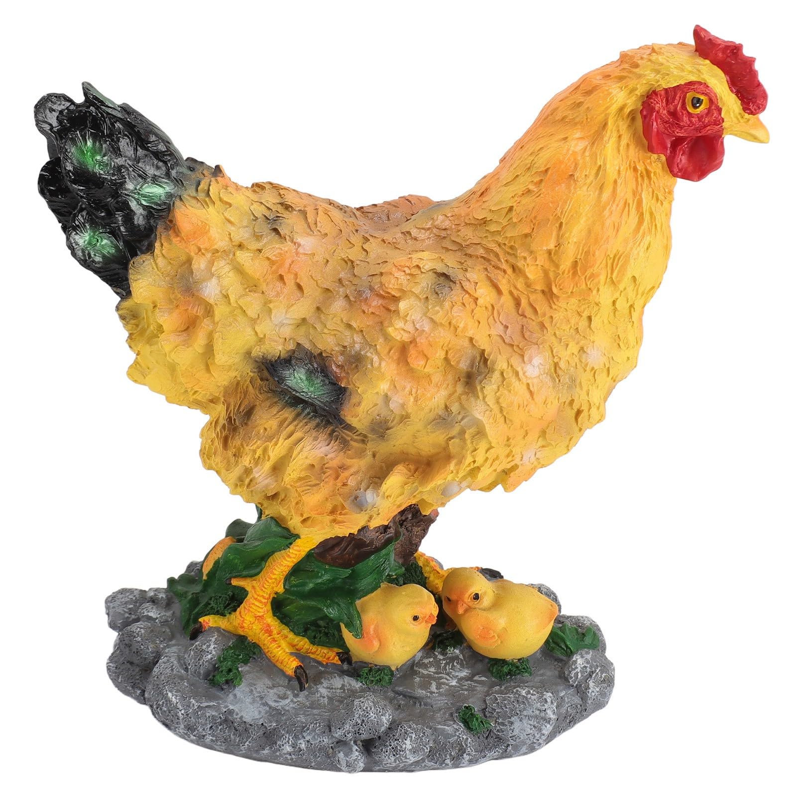 GLOGLOW Statua da Giardino con Gallina, Scultura in Resina con Pollo con Pulcino, Decorazione da Esterno per Tutte le Condizioni Atmosferiche per Giardino Fatato, Fioriere Succulente, Patio