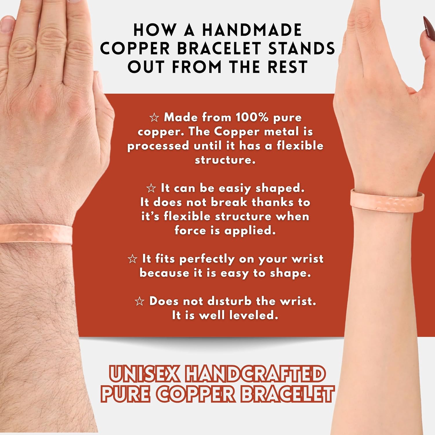 Handmade Pure Copper Bracelet for Women and Men - Thickest Copper Bracelet for Pain Relief and Stress Relief - Adjustable Carved Copper Bracelets to Fit many Size Wrist -The most ideal thickness, with a thickness of 2 mm, easy to shape. - Image 4