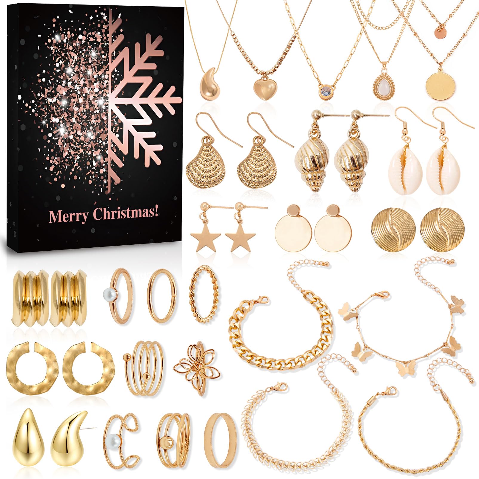Calendrier De L'Avent De Bijoux 2025 | Calendrier De Noël De Bijoux De Mode Pour Filles | 24 Surprises Ensemble De Bijoux Pour Femmes, Cadeau De Noël Pour Femmes, Filles, Adolescentes
