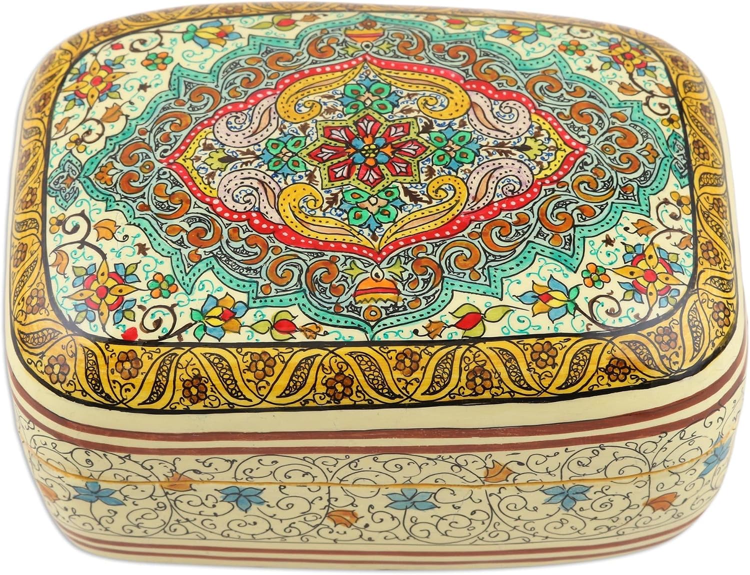 NOVICA Handmade Decorative Papier Mache Box Lacquerware Wood and from India Multicolor Accessories Boxes Painted Hand Bird 'Persian Delight'