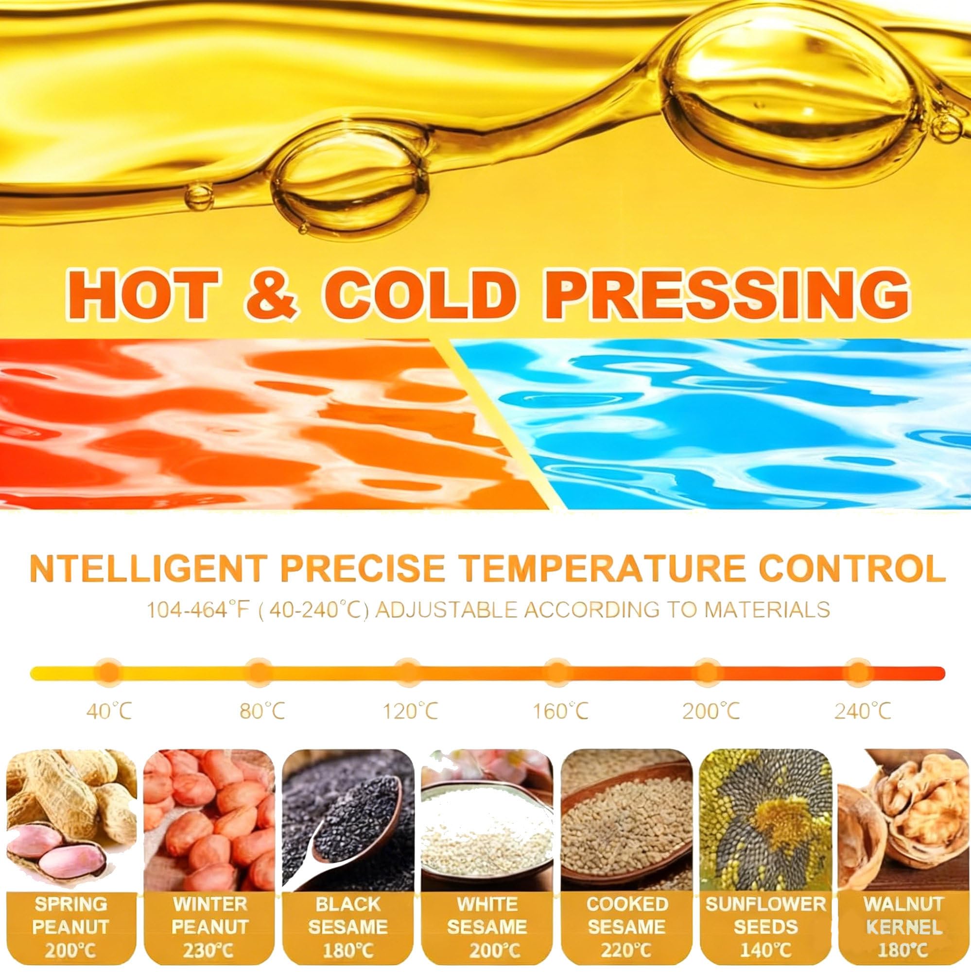 Prensa de Aceite multigrano automática | prensado de alta estabilidad para frutos secos y semillas, compatible con prensado en caliente y en frío