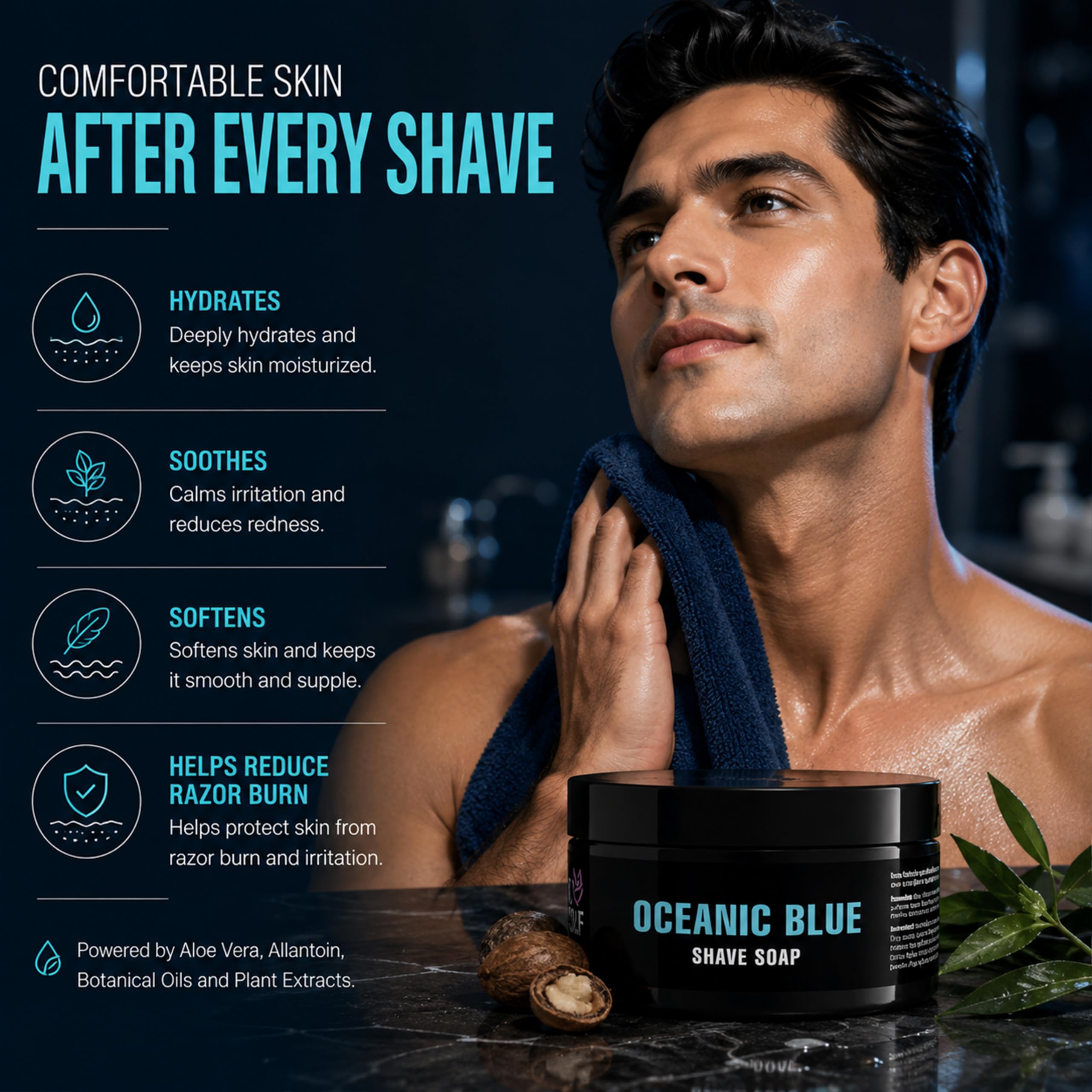 Pink Woolf Oceanic Blue Shaving Soap for Men | Wet Shave Soap with Rich Creamy Lather & Smooth Razor Glide | Safety Razor & Shaving Brush Soap | Fresh Aquatic Fragrance | 50g 3
