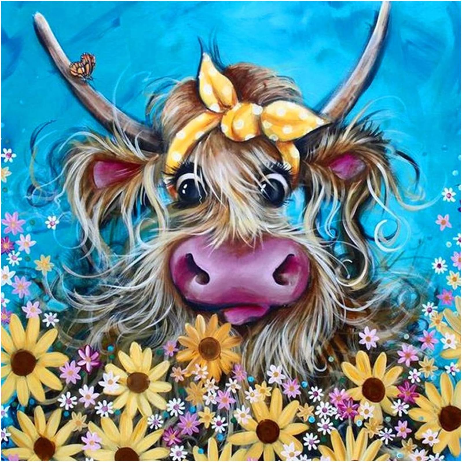 Diamond Art Painting Kits for Adults Full Drill Cow Anime Diamond Art Kits for Kids DIY Square Diamond Mosaic Painting Kits Diamond Dots for Adults Diamond Art Home Wall Decor -YNC-014 (Blue-cow)