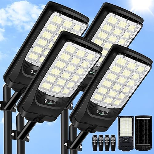 Miniatura 8 de Solar Street Lights Outdoor, 21000LM 6500K Motion Sensor Solar Lights Waterproof, Dusk to Dawn Solar-Powered Flood Lights with Remote, Commercial