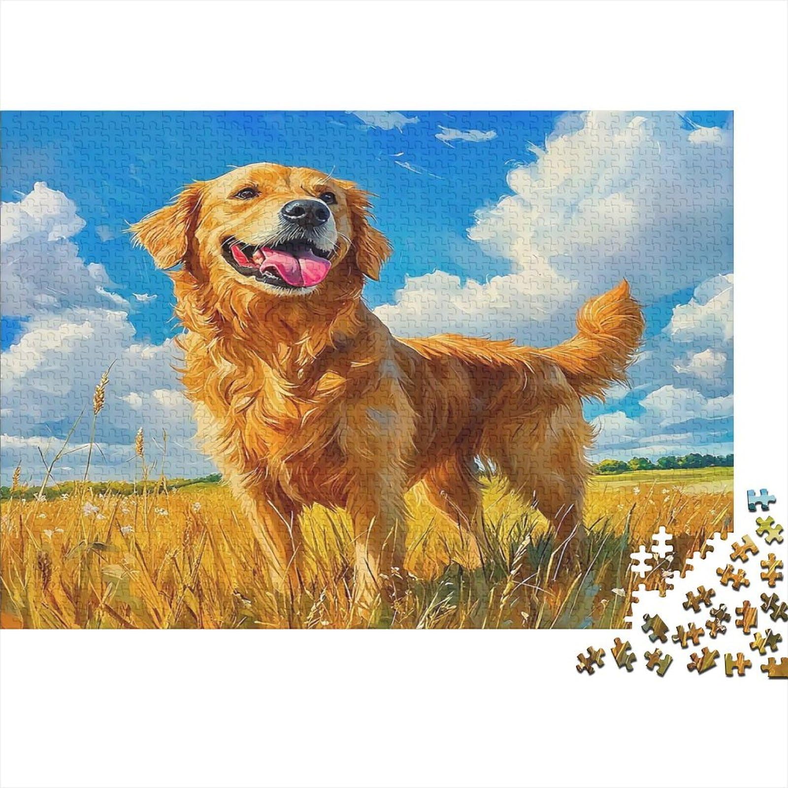 Golden Dog Puzzle 1000 Piece Jigsaw Puzzle Paper for Adults Rural Landscape Jigsaw Puzzle for Adults Stress Relief Family Fun Home Decor Gift 38x26cm/1000pcs