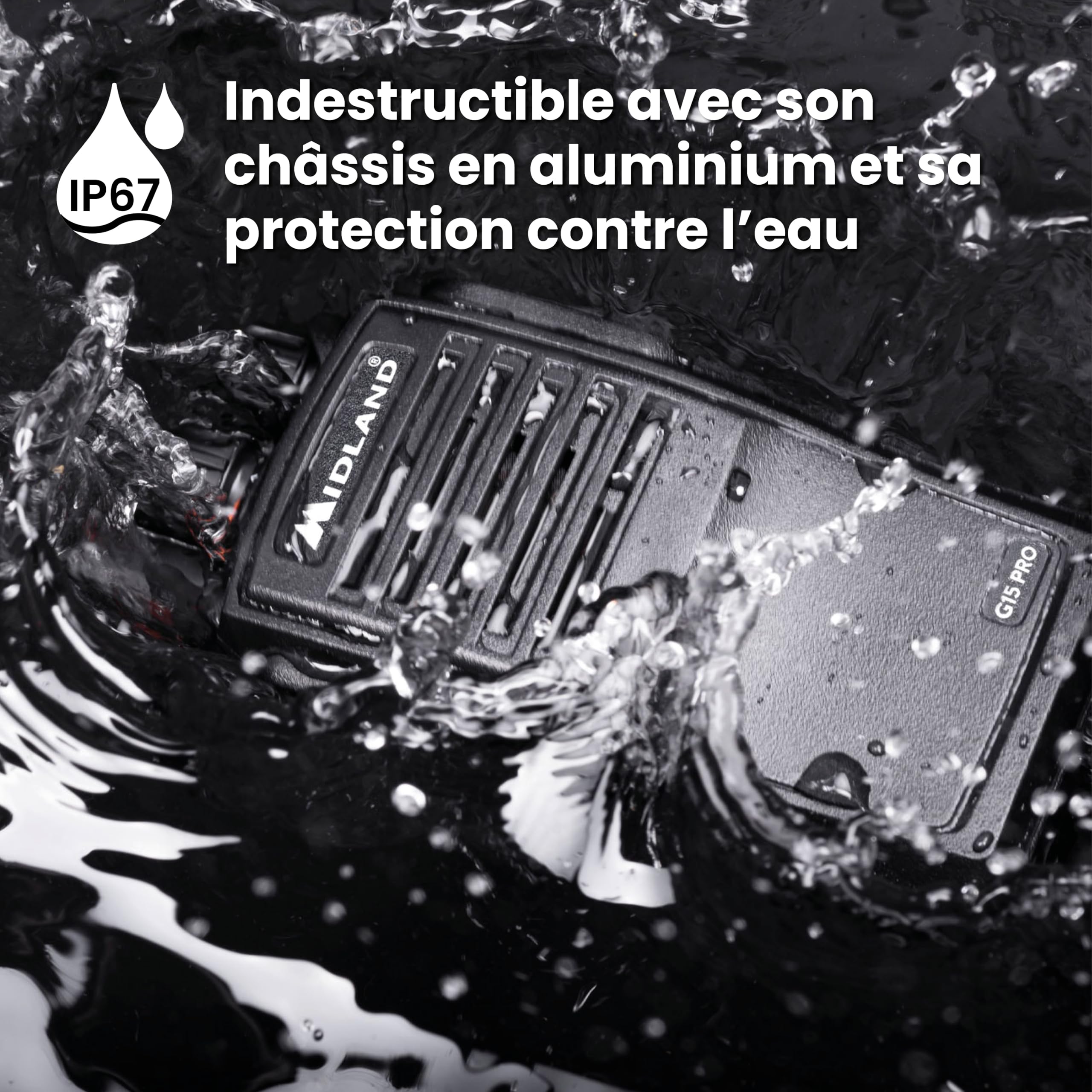 Midland G15 Pro Noise Cancelling C1127.04 - Talkie Walkie PMR 446, Fonction réduction de Bruit, IP67, 32 Canaux, Autonomie 22H, Portée Max de 12km