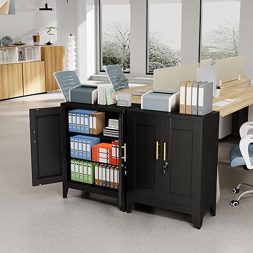 Miniatura 5 de Armario de almacenamiento de metal de 36 pulgadas de alto con cerradura, gabinete de bloqueo con 2 puertas y 2 estantes ajustables, gabinetes de