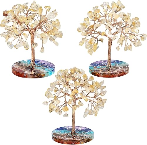 Miniatura 10 de mookaitedecor Árbol de dinero de cristal de cuarzo rosa natural y aguamarina con 7 piedras de chakras, base de resina, escultura de Feng Shui,