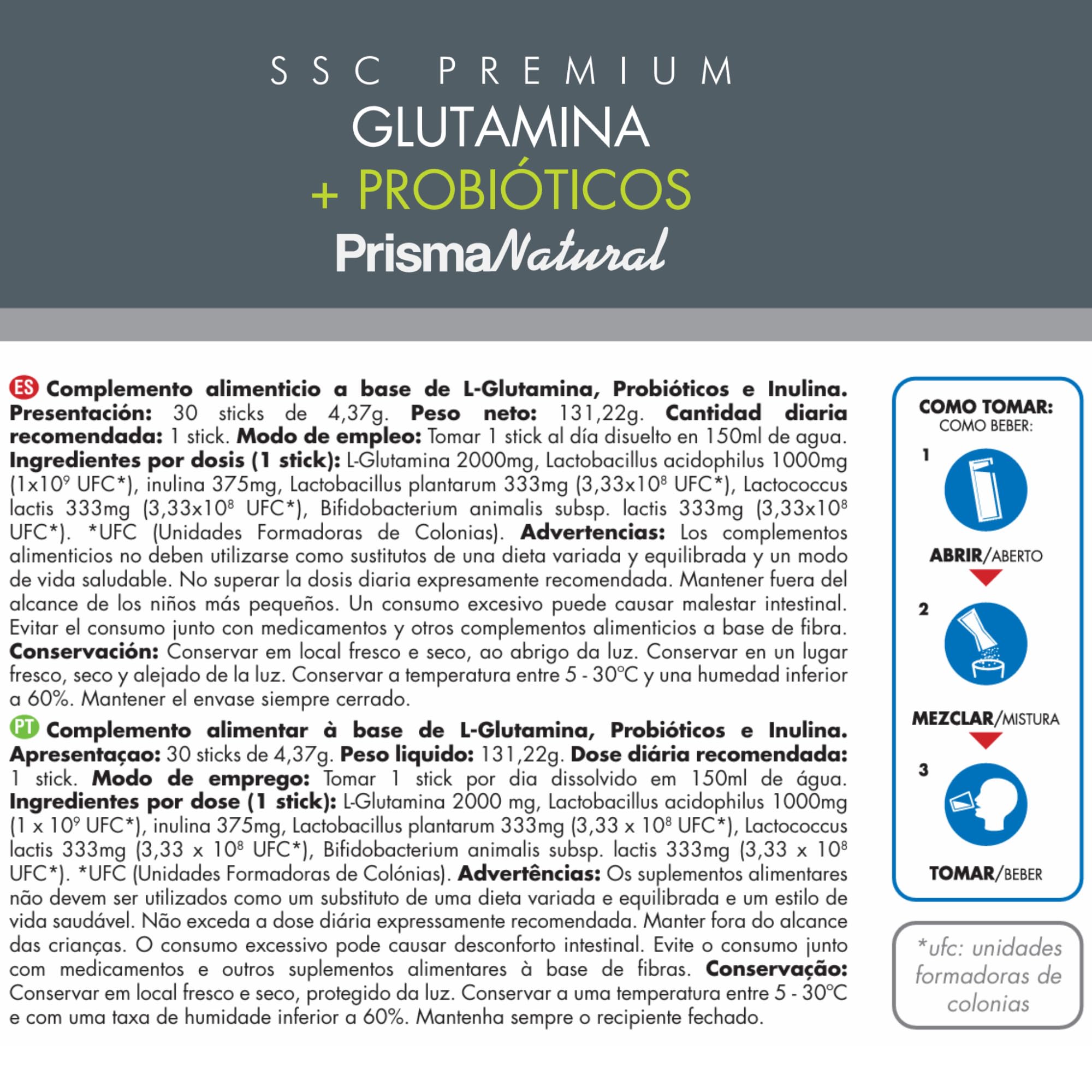 Prisma Natural Glutamine + Probiotics 30 Sticks X 4.37 g, dezodorant