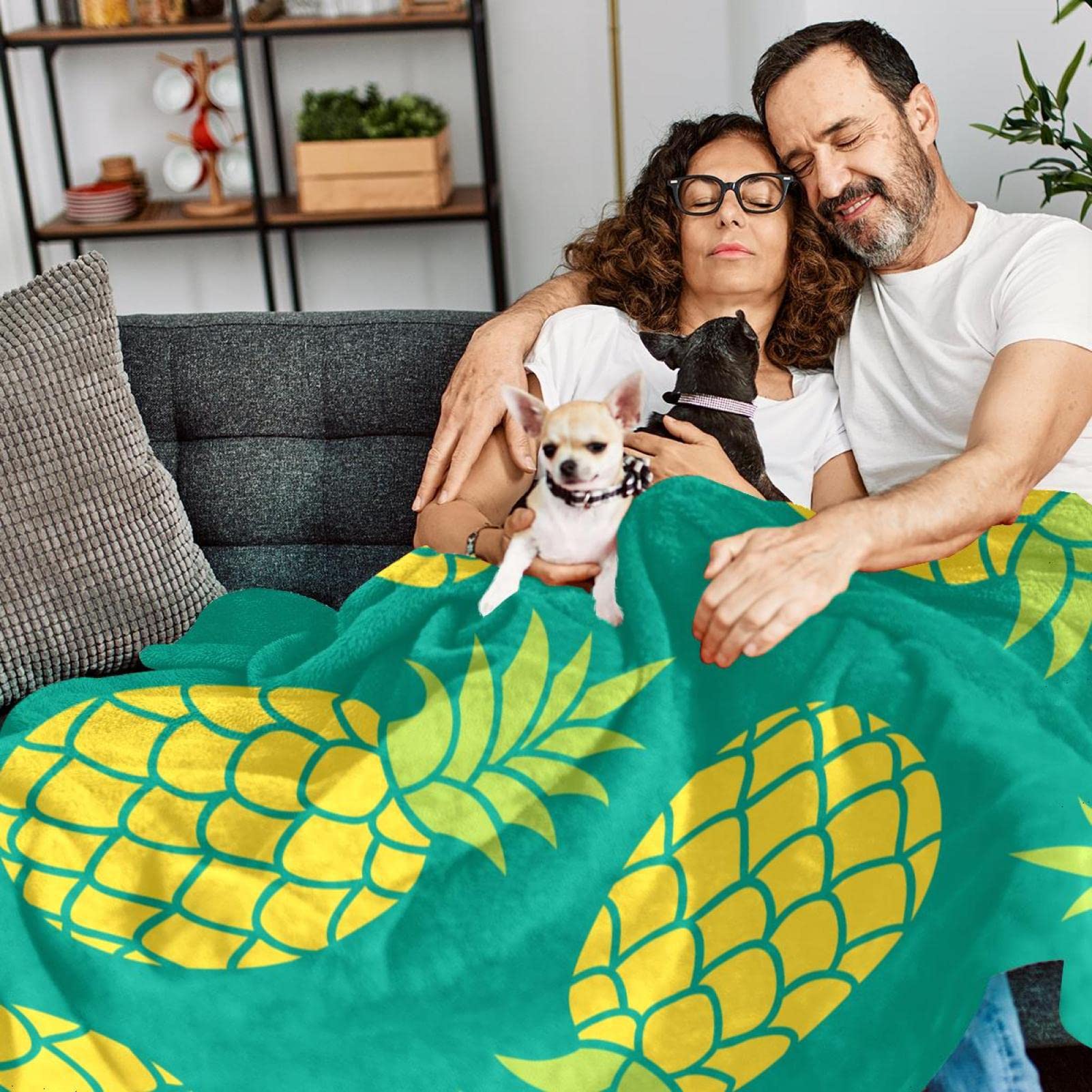 Feelyou Ananas-Sherpa-Decke – Flauschige Fleecedecke Mit Fruchtprint Für Sofa & Bett