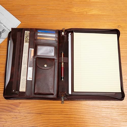 Miniatura 7 de Funda de piel hecha a mano con diseño de caballo loco para organizar negocios, tableta, bloc de notas tamaño carta, cierre con cremallera, regalo