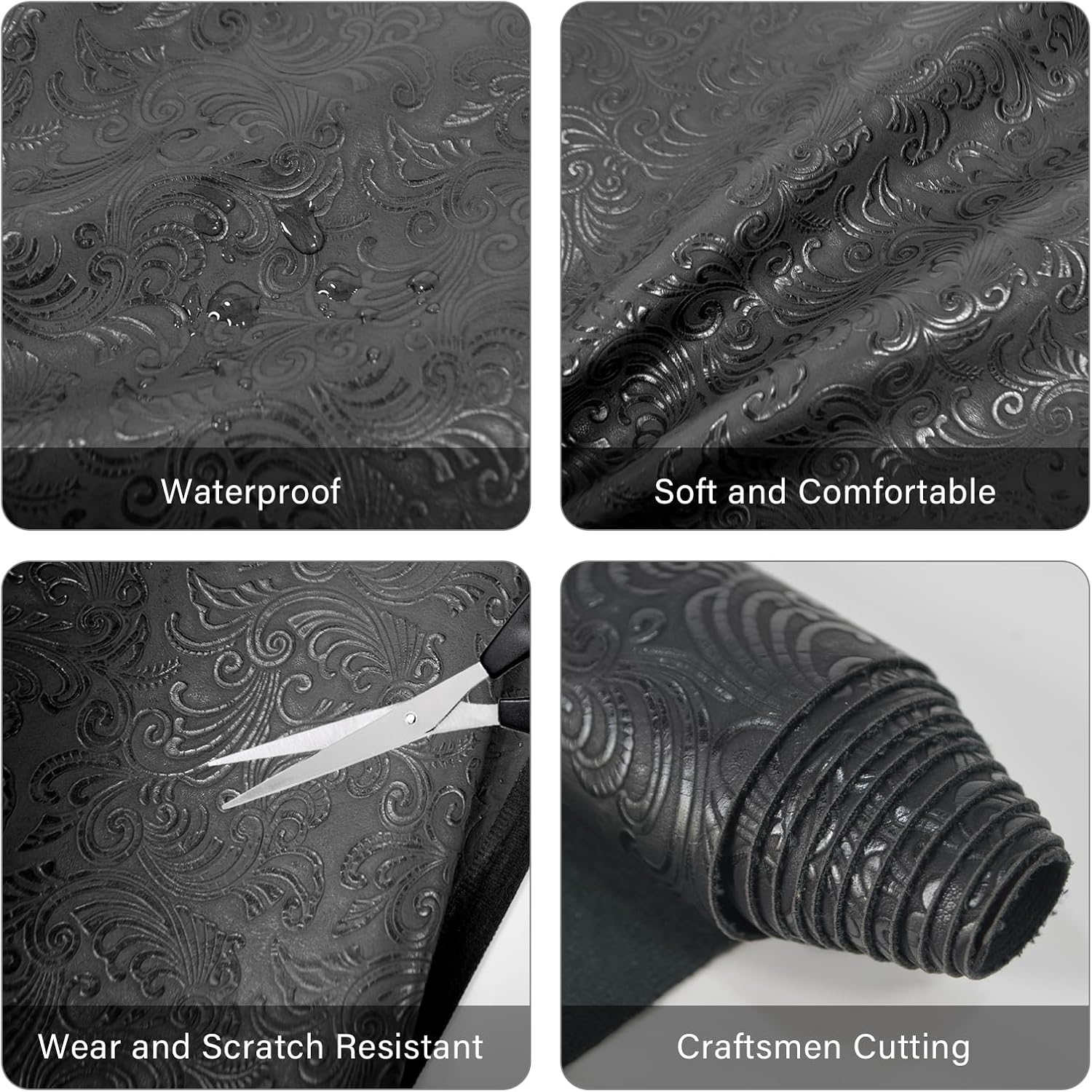 Faux Leather Fabric, 54"x36" Thick Durable Synthetic Upholstery Embossed Leather Vinyl, Soft Smooth Waterproof Durable, Replacement Renovate for Wallets, DIY Project, Furniture, Car Seat 1 Yard-Black