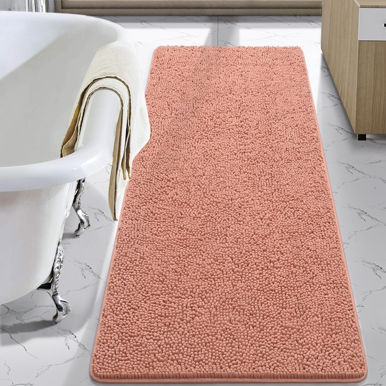 LOCHAS Luxury Bathroom Rug Shaggy Bath Mat 24 x 60 Inch, Washable Non Slip Bath Rugs for Bathroom Shower, Soft Plush Chenille Absorbent Carpets Mats,