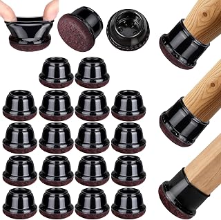Euqvunn Stuhlbeinkappen Rund, 18Pcs Stuhlbeinschoner mit Filzpolstern, Schwarze TPE Schutzkappen für Stuhlbeine für Holzböden, Stuhlfuss Überzieher zum Schutz der Böden vor Kratzern (Passt: 25-35mm)