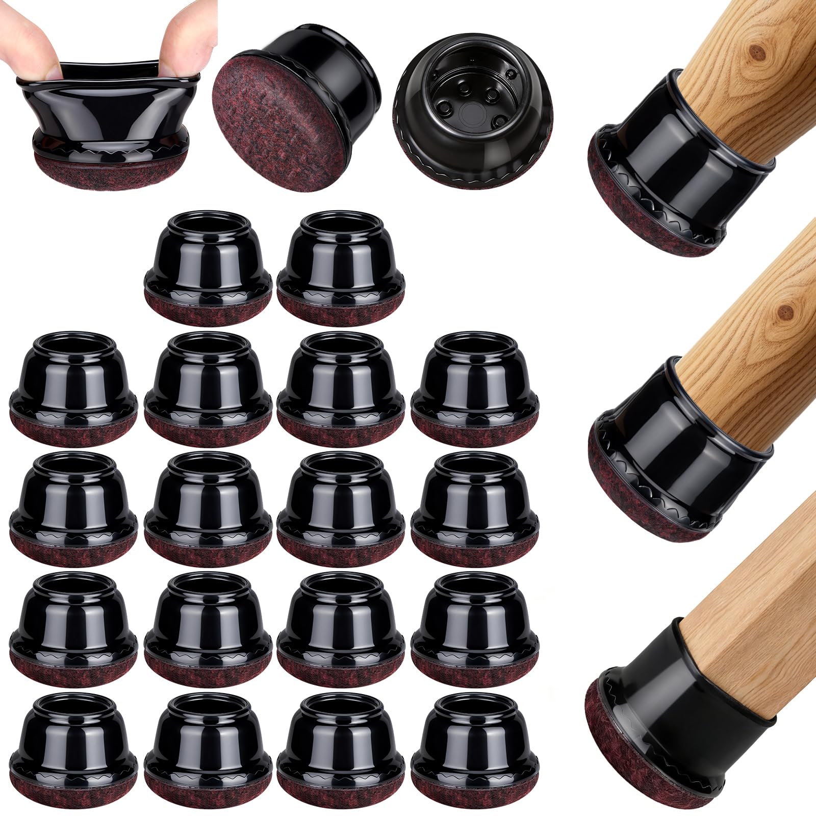 Euqvunn Chair Leg Floor Protectors, 18Pcs Chair Leg Caps with Felt Pads, Black Round TPE Covers for Hardwood Floors, Furniture Feet Protectors Pads Protect Floors from Scratches(Fit:25-35mm)