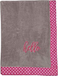Bacati Love Hello Girls Embroidered Pink Plush Blanket, Black/Fuchsia