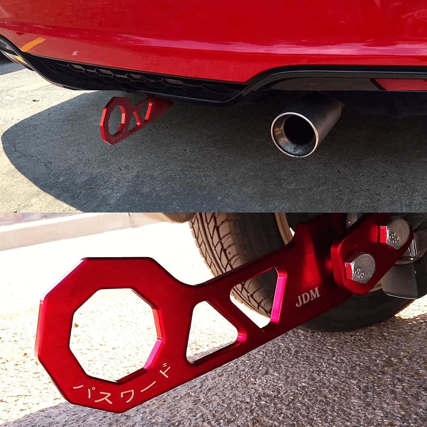JDM Style Red Tow Hook - Aluminum Alloy Rear Bumper Towing Hook - Decorative & Functional Racing Auto Accessory for Car Exterior Modification