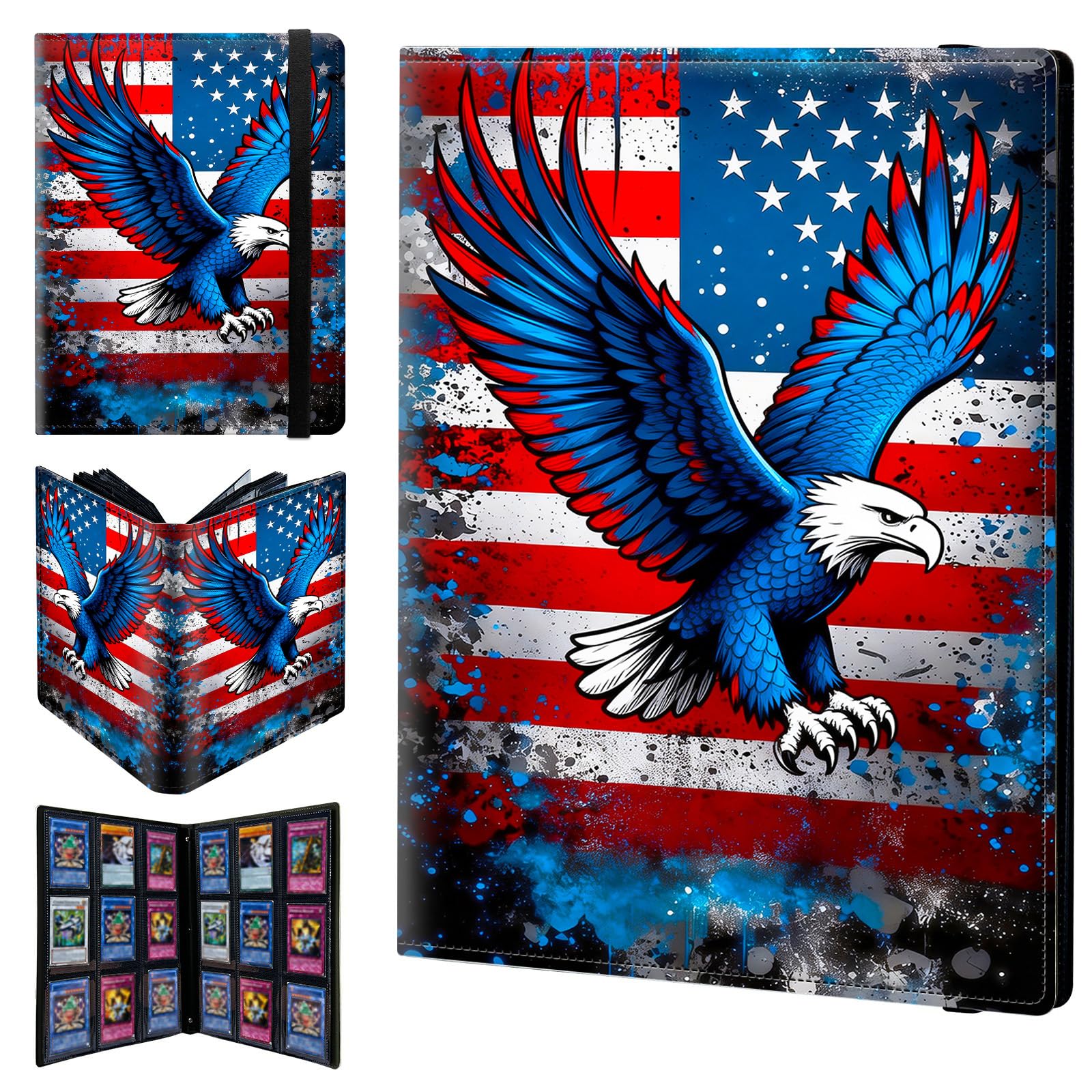9 Pocket Trading Card Binder 540 Side Loading Pocket Album with American Flag and Blue Eagle Pattern Design Card Binder for Sports Cards & Game Cards — image 1