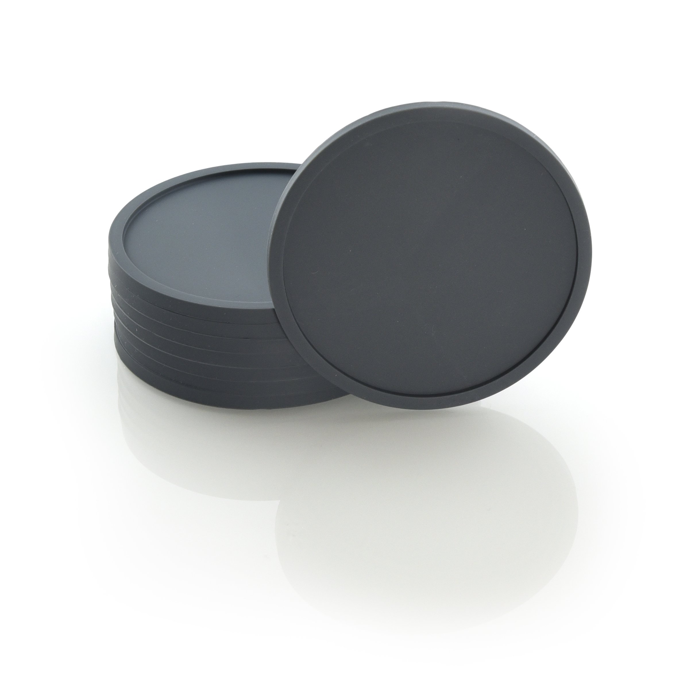 Coastee Sottobicchieri In Silicone Con Bordo Rialzato, Set Da 8 Pezzi, Diametro 10 Cm, Colore Nero, Antiscivolo E Lavabili In Lavastoviglie