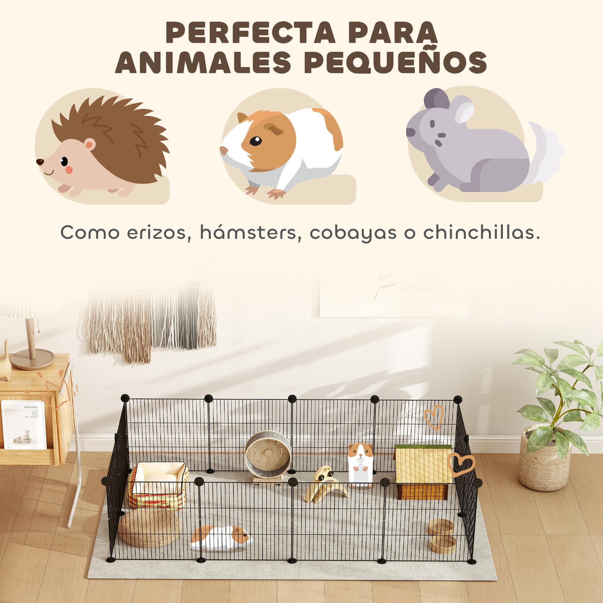 PawHut Valla Metálica para Mascotas con 12 Paneles Diseño DIY Parque Metálico para Animales Pequeños Desmontable para Erizo Conejos 140x70x35 cm Negro