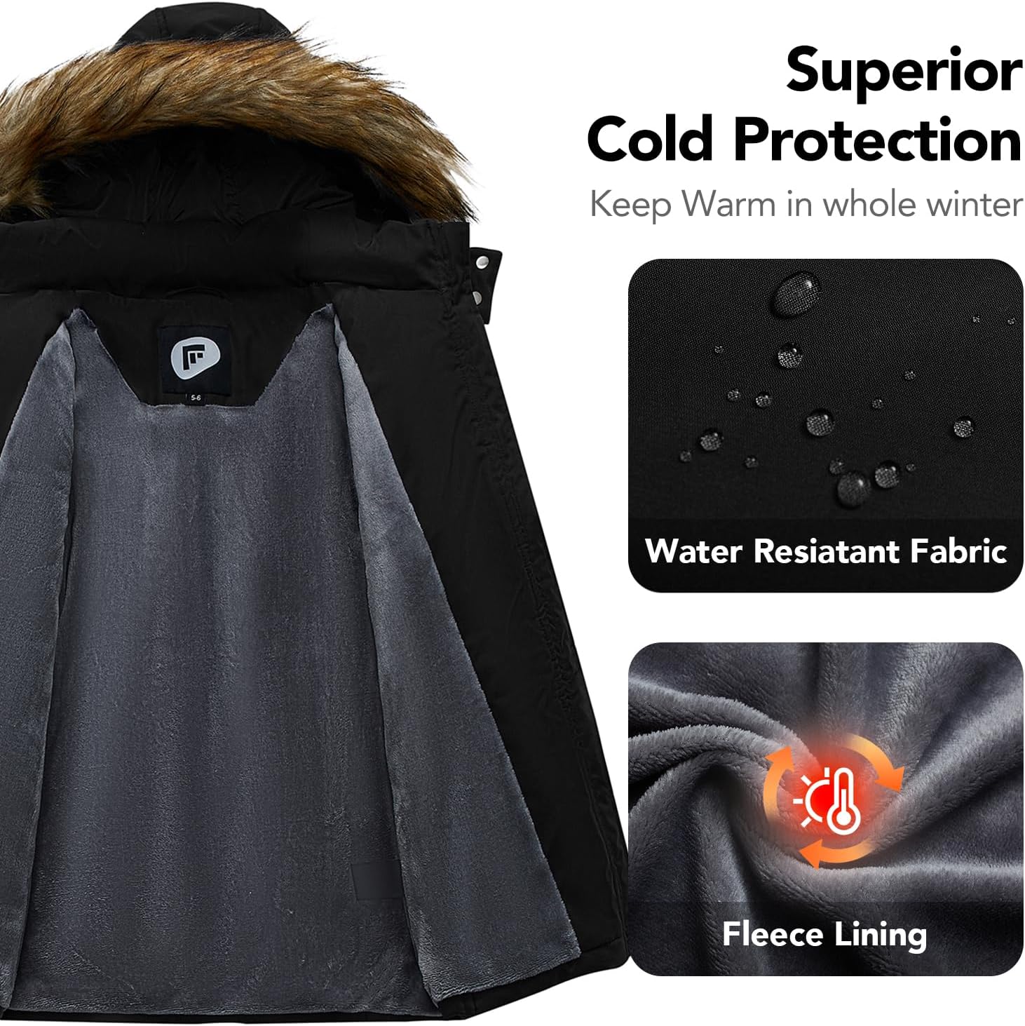 Garemcy Girls Winter Coat Long Warm Waterproof Fleece Lined Puffer Jacket With Detachable Hood & Fur Trim - Image 3