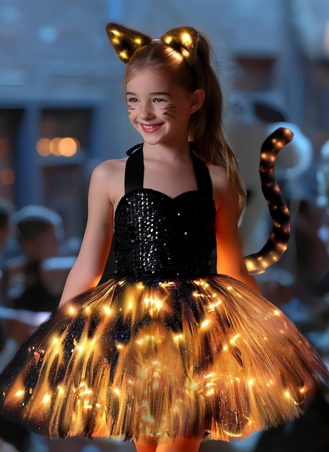Girls Cat Tutu Dress with LED Lights