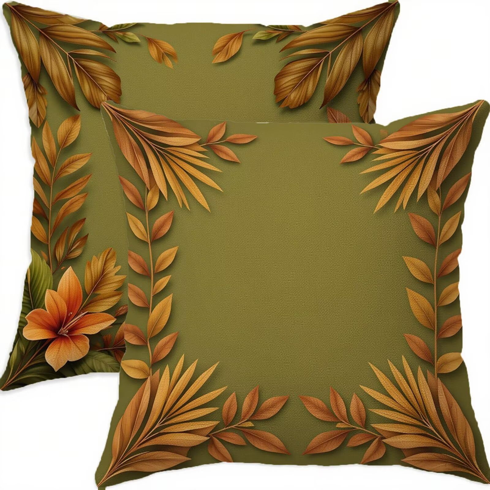 Housse coussin 80x80cm vert lot de 2 en lin imperméable à motif géométrique