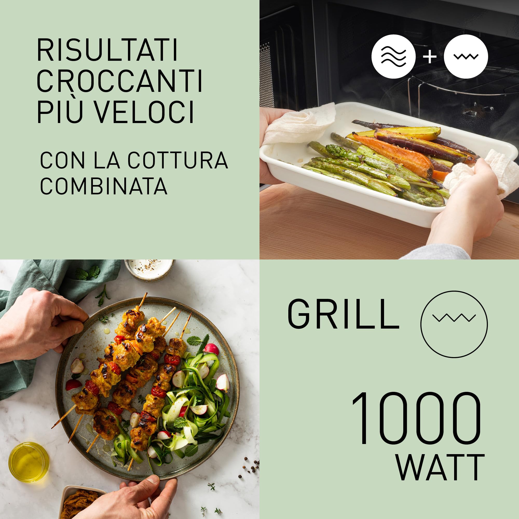 Panasonic NN-GM23QMEPG Forno a Microonde Grill 20L con Piatto in Vetro e Griglia Metallica, 800W, Grill 1000W, Impostazione Scongelamento, Controllo Dial, Quick 30, Timer, Argento