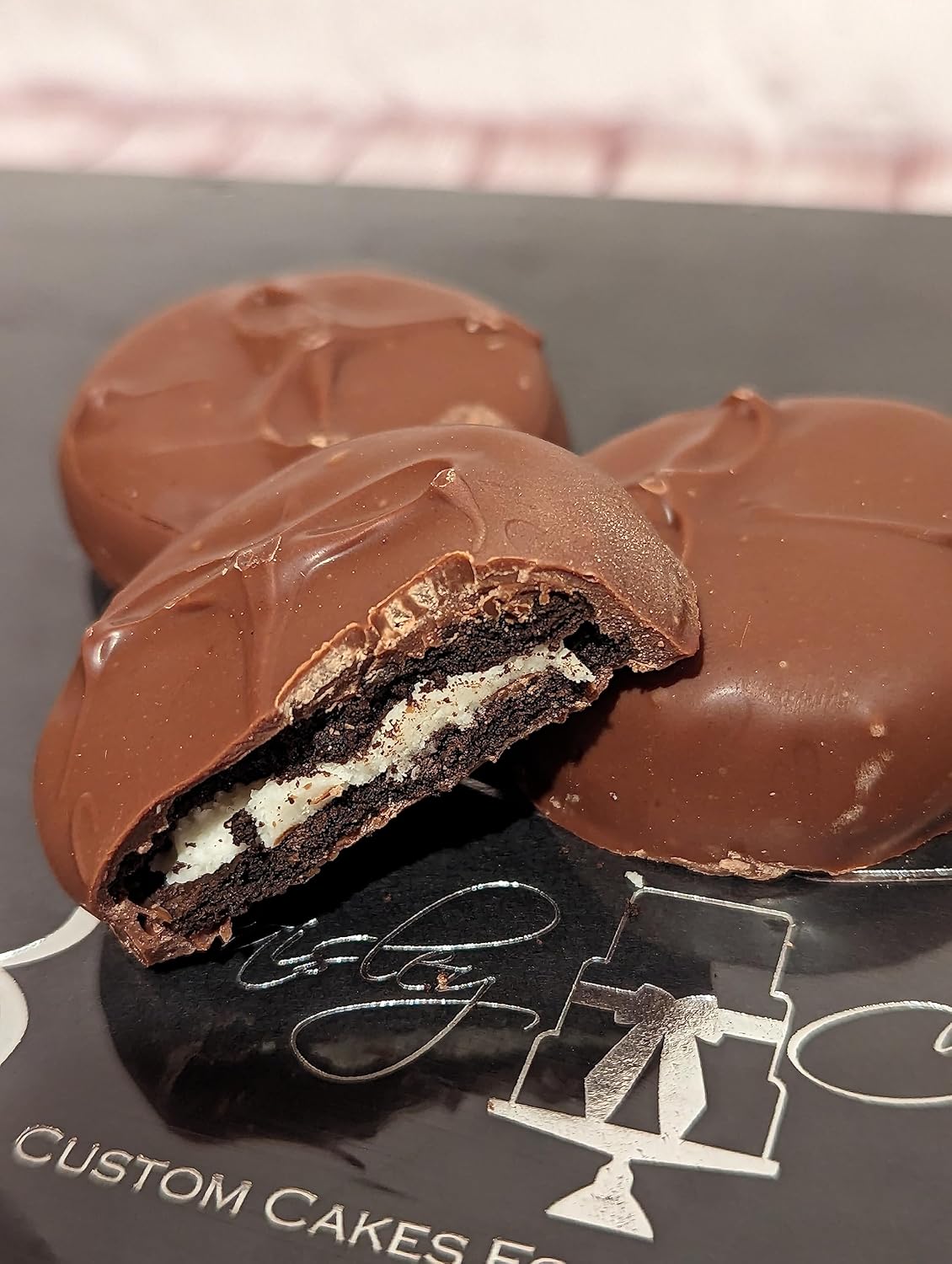 Paisley Cakes- Confections & Treats, 12 Milk Chocolate Dipped Chocolate Sandwich Cookies