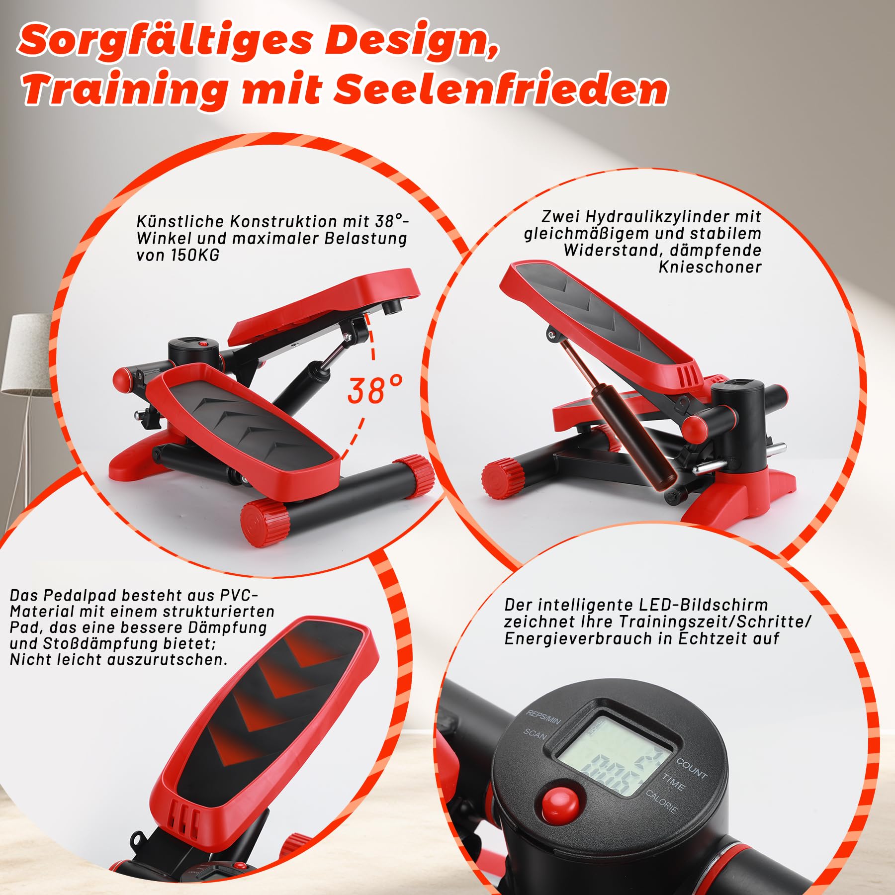 Mini stepper, Step Fitness casa e Stair Climber per scale con display LCD multifunzione per allenamento domestico, fasce di resistenza aerobica stepper Massimo 150 kg
