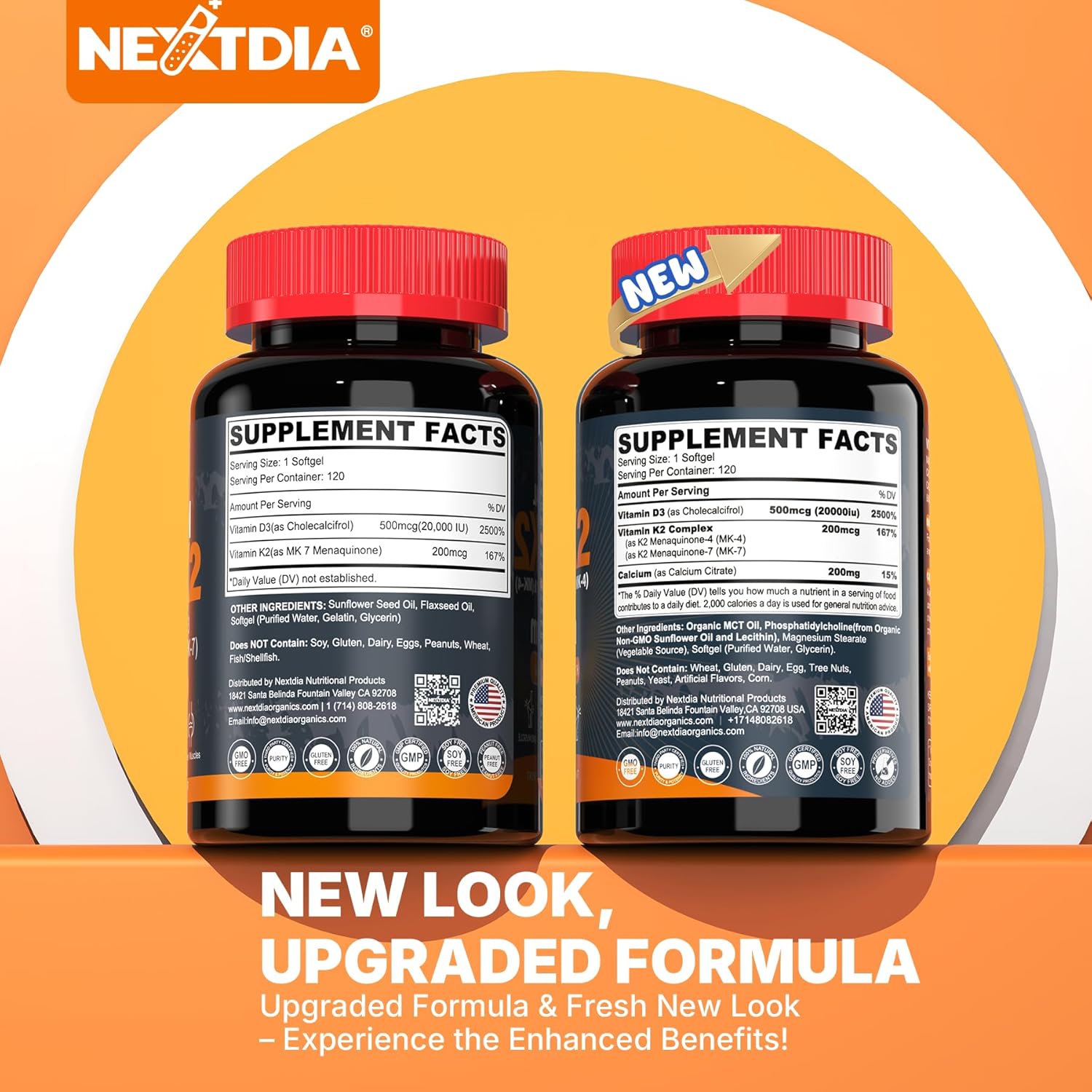 Vitamin D3 20,000 IU + K2 Vitamin (MK4 & MK7) 200mcg + Calcium Citrate, Optimal Vitamin D3 K2 Softgel - Strong Bone & Muscle, Calcium Absorption, Helping Vitamin D Deficiencies, Easy to Swallow, 2Pack - Image 2