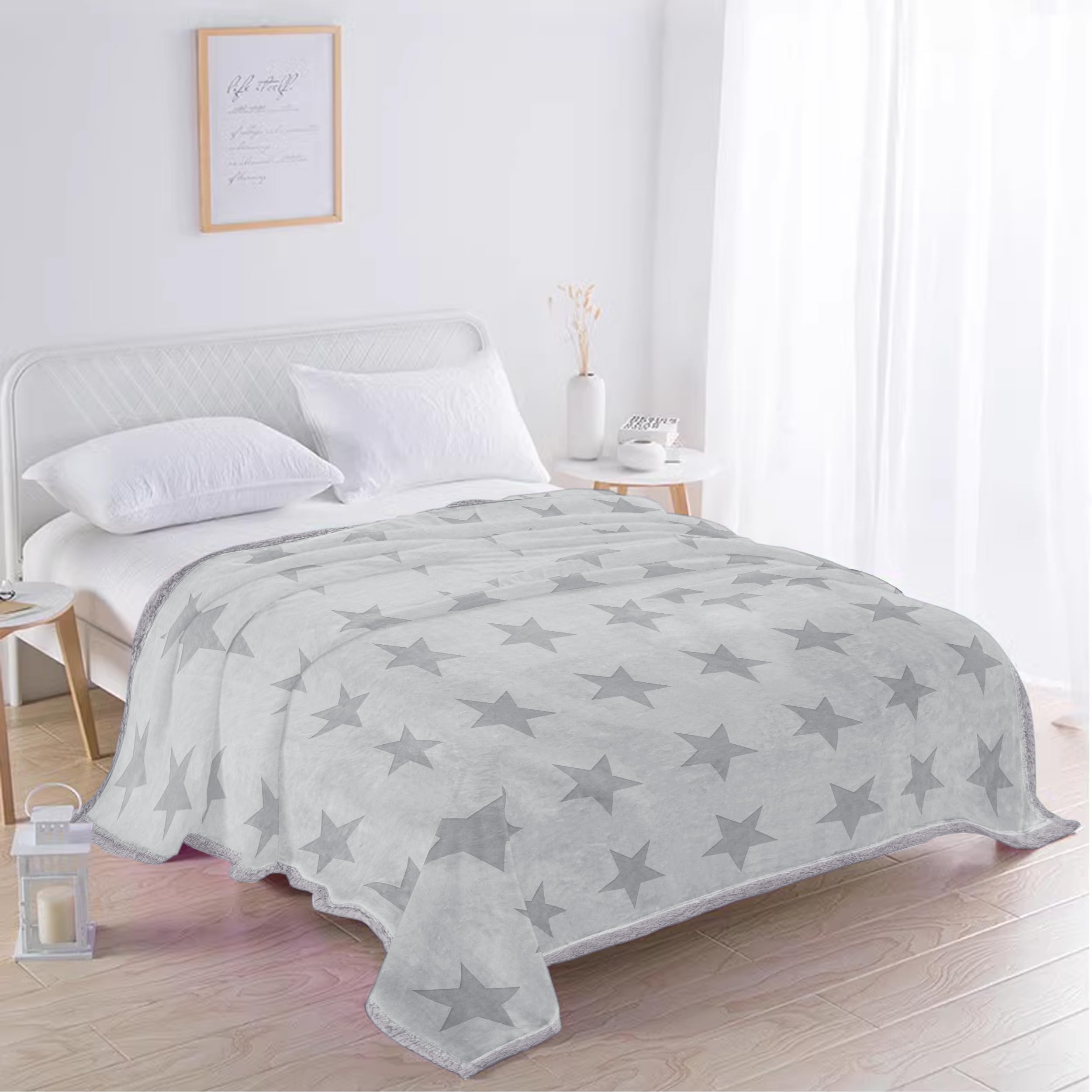 BESCH Manta Borreguillo para Sofá, Cama 220x240cm Ultra Suave, Cálida y Mullida, Manta Sherpa Polar Borreguito, Mantas Sofa de Doble Capa Reversible (Estrella)