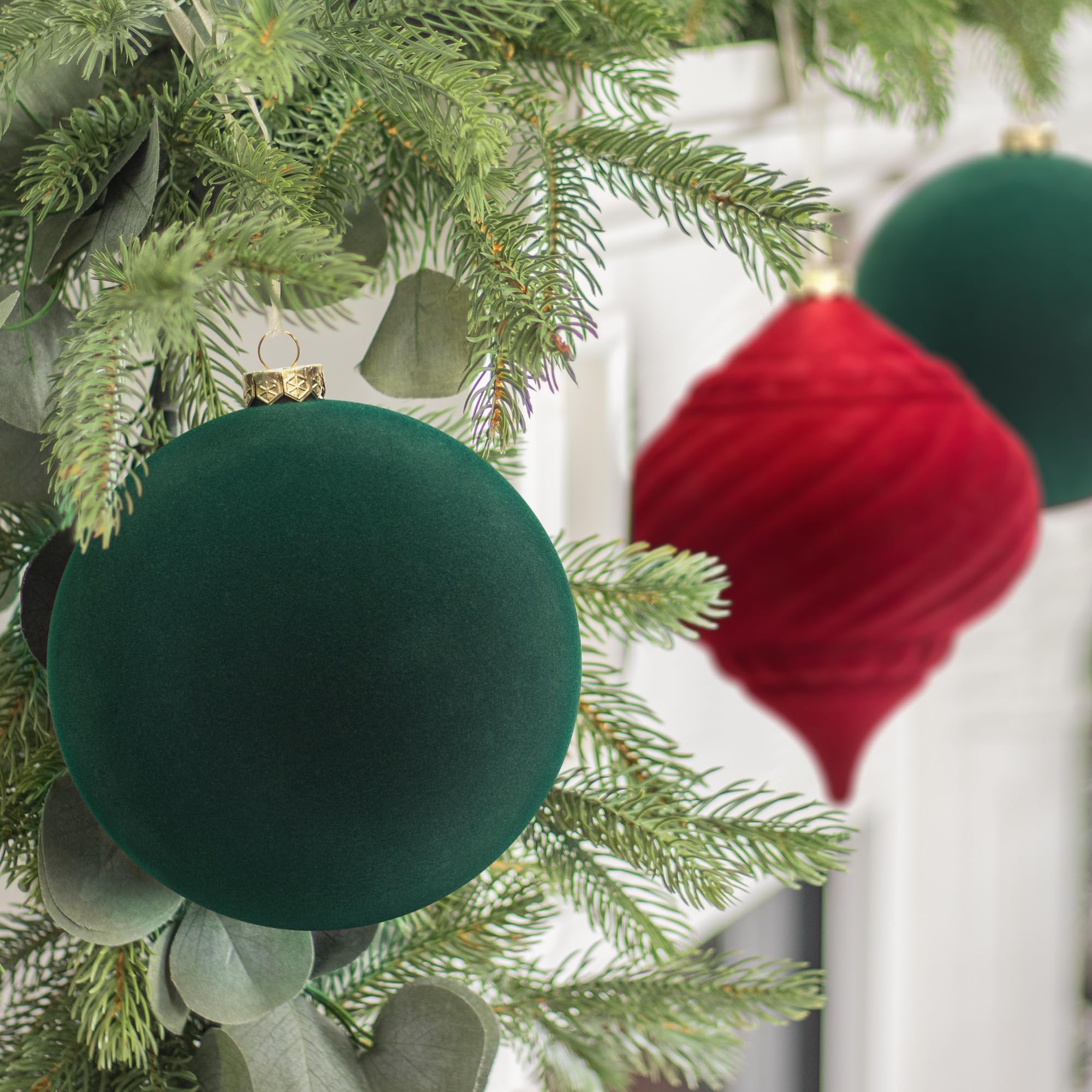 4 Stuck weihnachtskugeln Kunststoff 15cm groß XXL christbaumkugeln Plastik fur weihnachtsbaumschmuck weihnachtsdeko shatterproof Basteln Anhänger (Velvet, Grun)