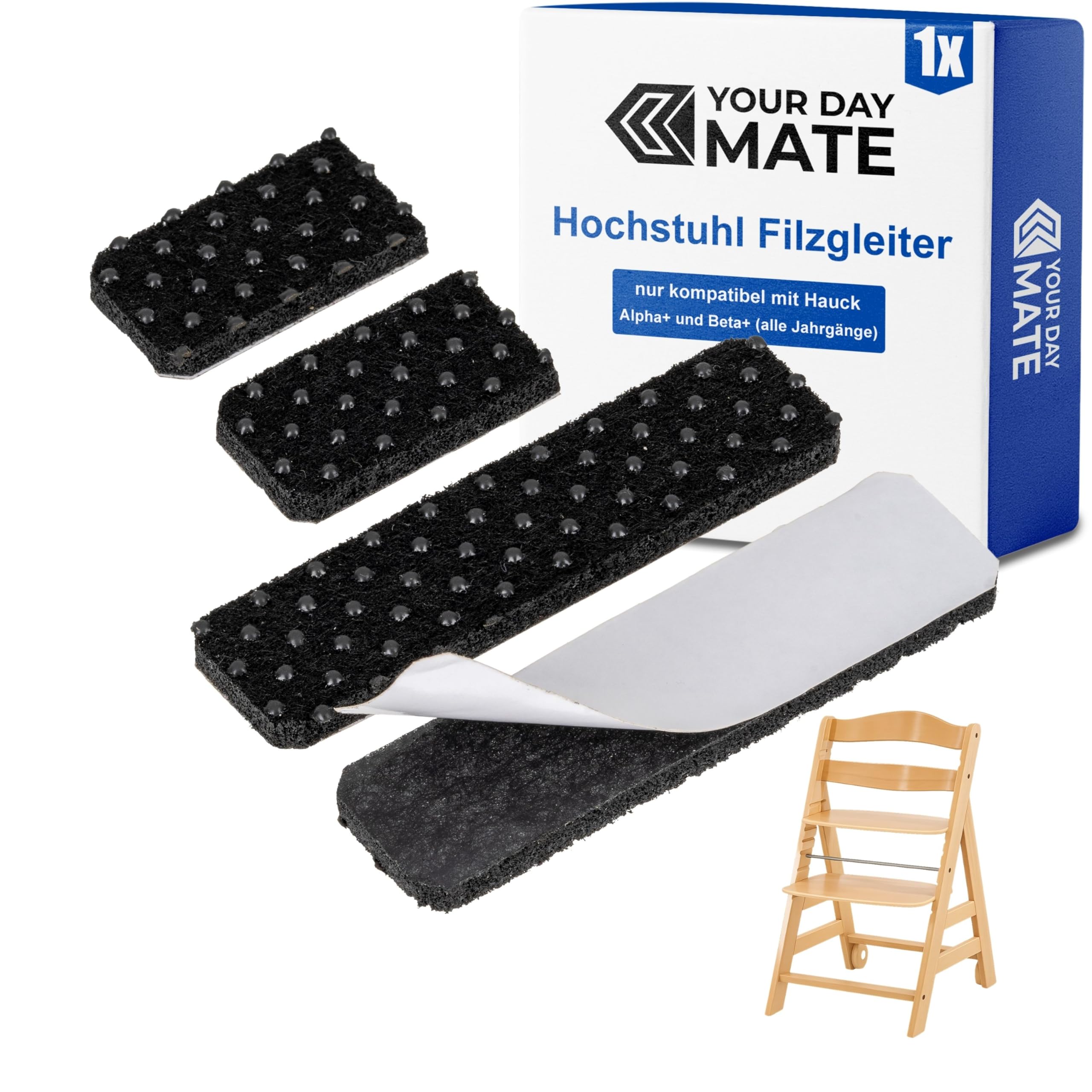 Filzgleiter mit Noppen für Hochstuhl, 1 Set, kompatibel mit Hauck Alpha+ und BETA+ Kinderhochstuhl mit Rollen, in Schwarz, zum Kleben, Filz Gleiter Stuhlbein Alpha Beta Plus, Babystuhl Bodenschoner
